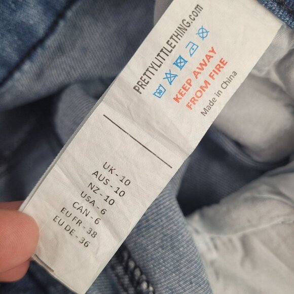 Pretty little thing womens UK 10 US 6 blue paper bag belted waist raw hem jeans - Picture 5 of 8